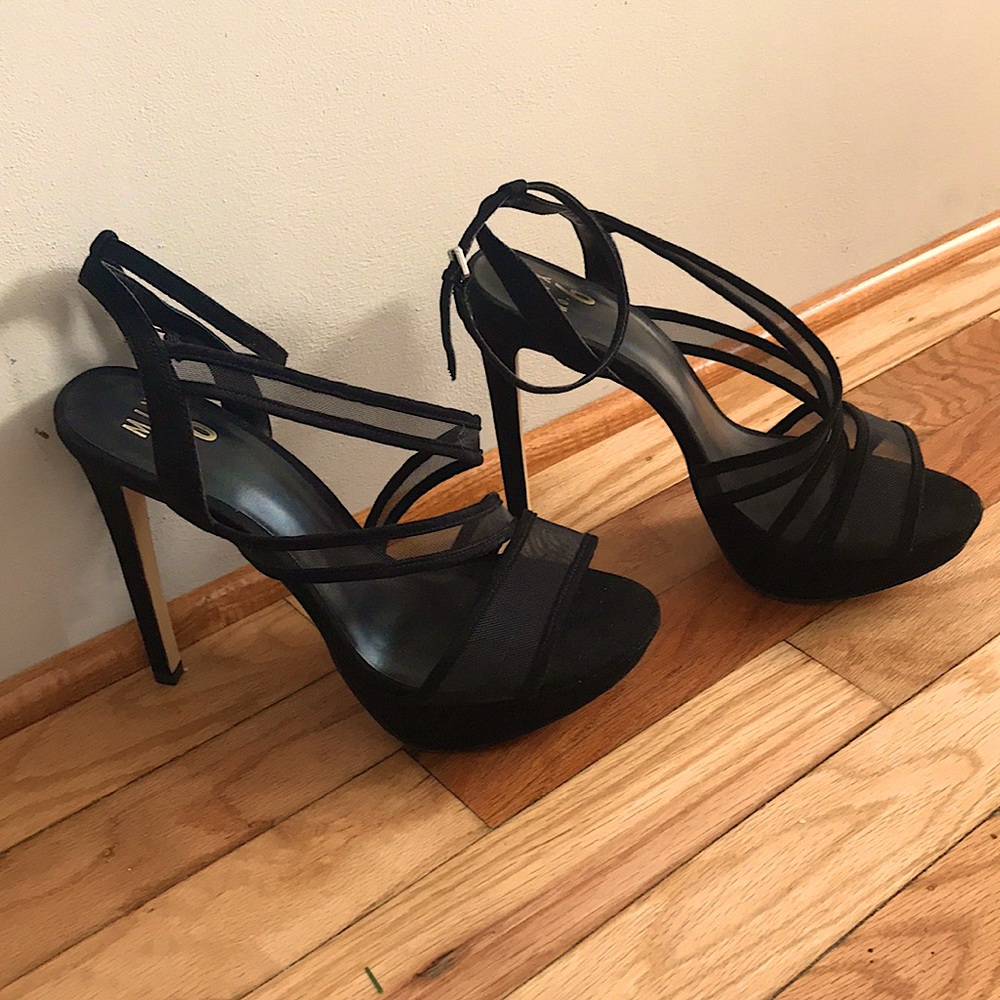 Black, Mesh, High heels